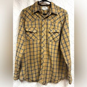 Vintage Wrangler Wrancher Brown and Blue Plaid Casual Shirt